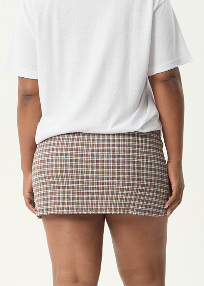AFENDS Womens Base - Seersucker Mini Skirt - Coffee Check
