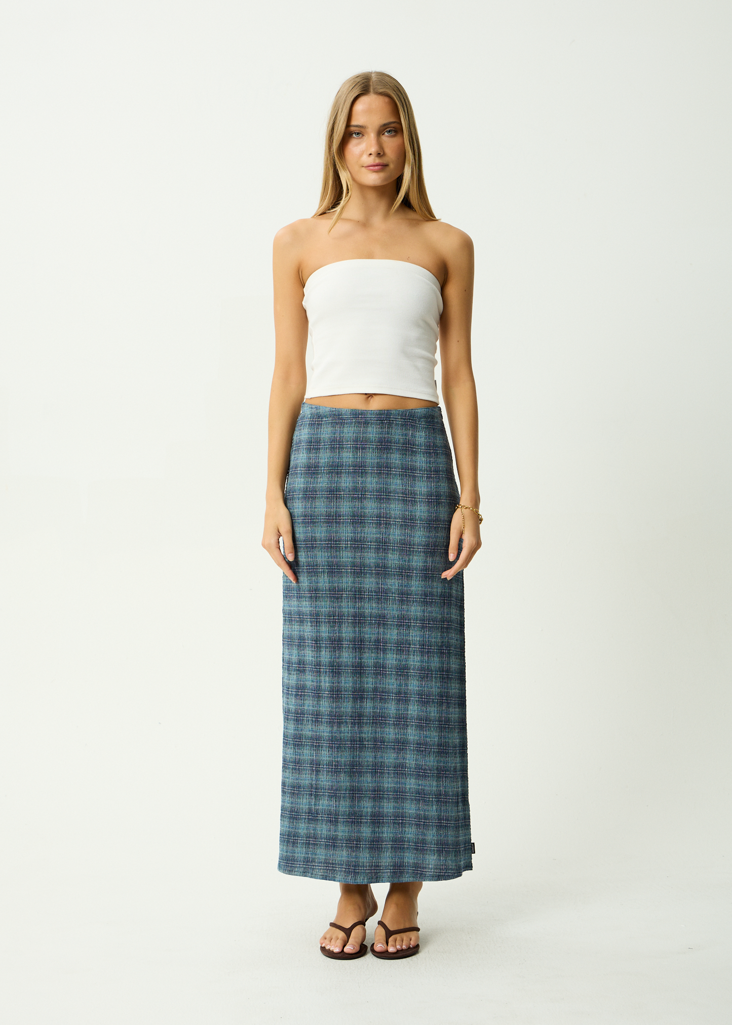 AFENDS Womens Lita - Seersucker Maxi Skirt - Position Navy Check