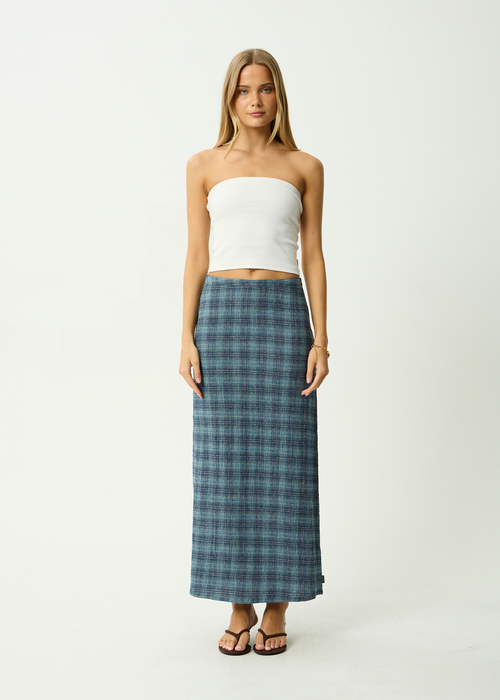 AFENDS Womens Lita - Seersucker Maxi Skirt - Position Navy Check