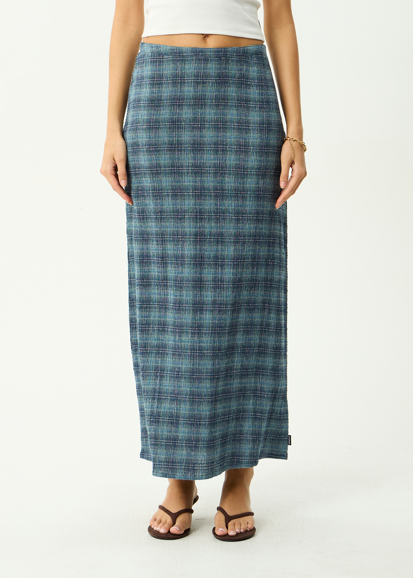 AFENDS Womens Lita - Seersucker Maxi Skirt - Position Navy Check