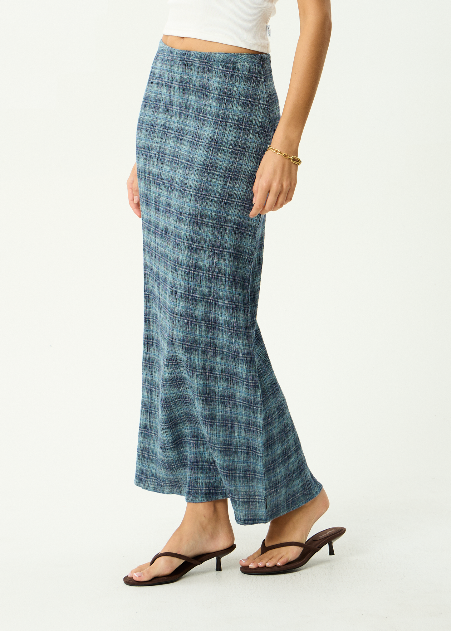 AFENDS Womens Lita - Seersucker Maxi Skirt - Position Navy Check