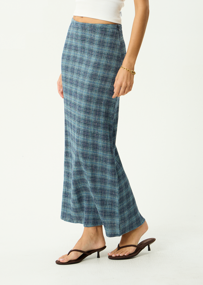 AFENDS Womens Lita - Seersucker Maxi Skirt - Position Navy Check