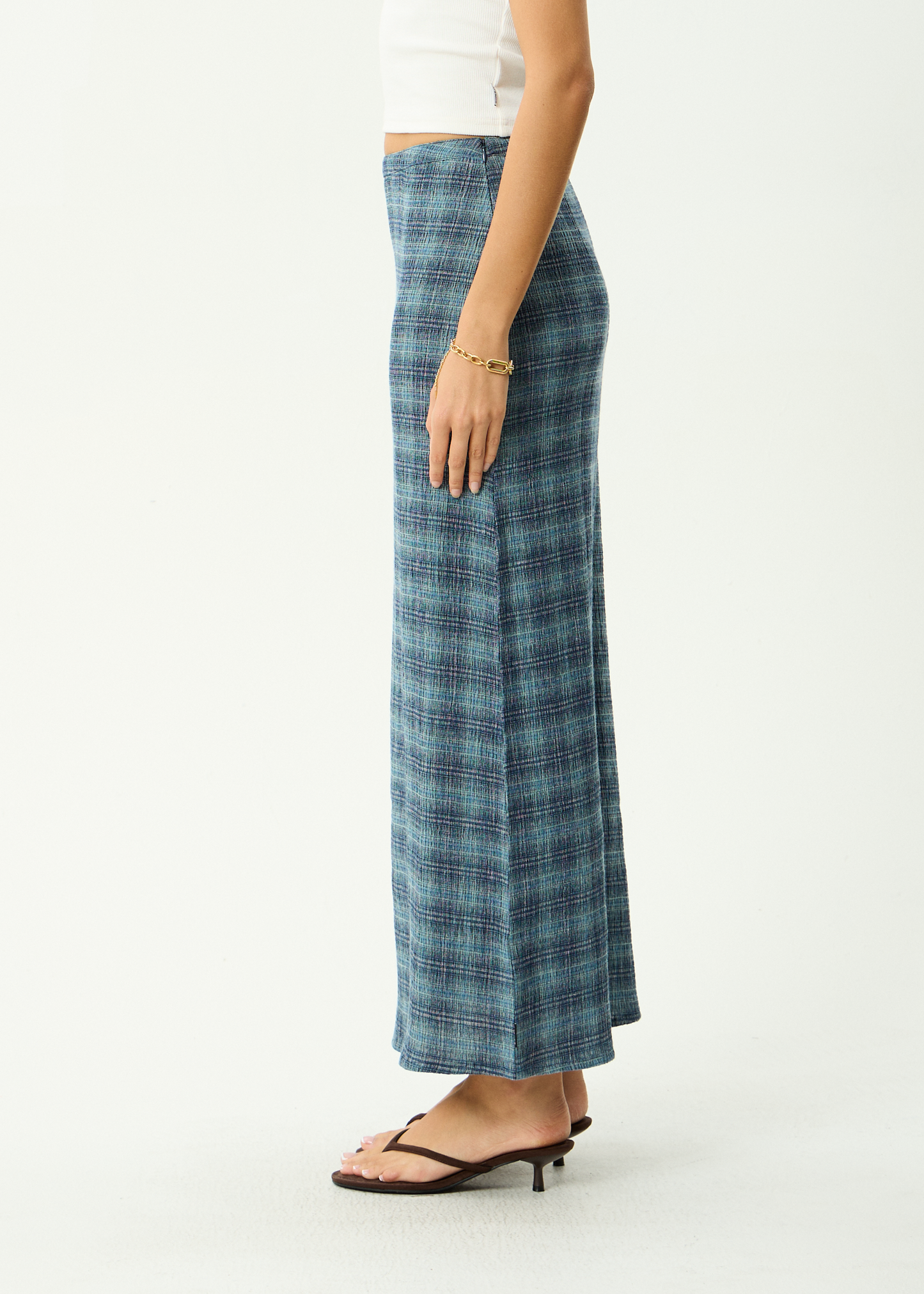 AFENDS Womens Lita - Seersucker Maxi Skirt - Position Navy Check