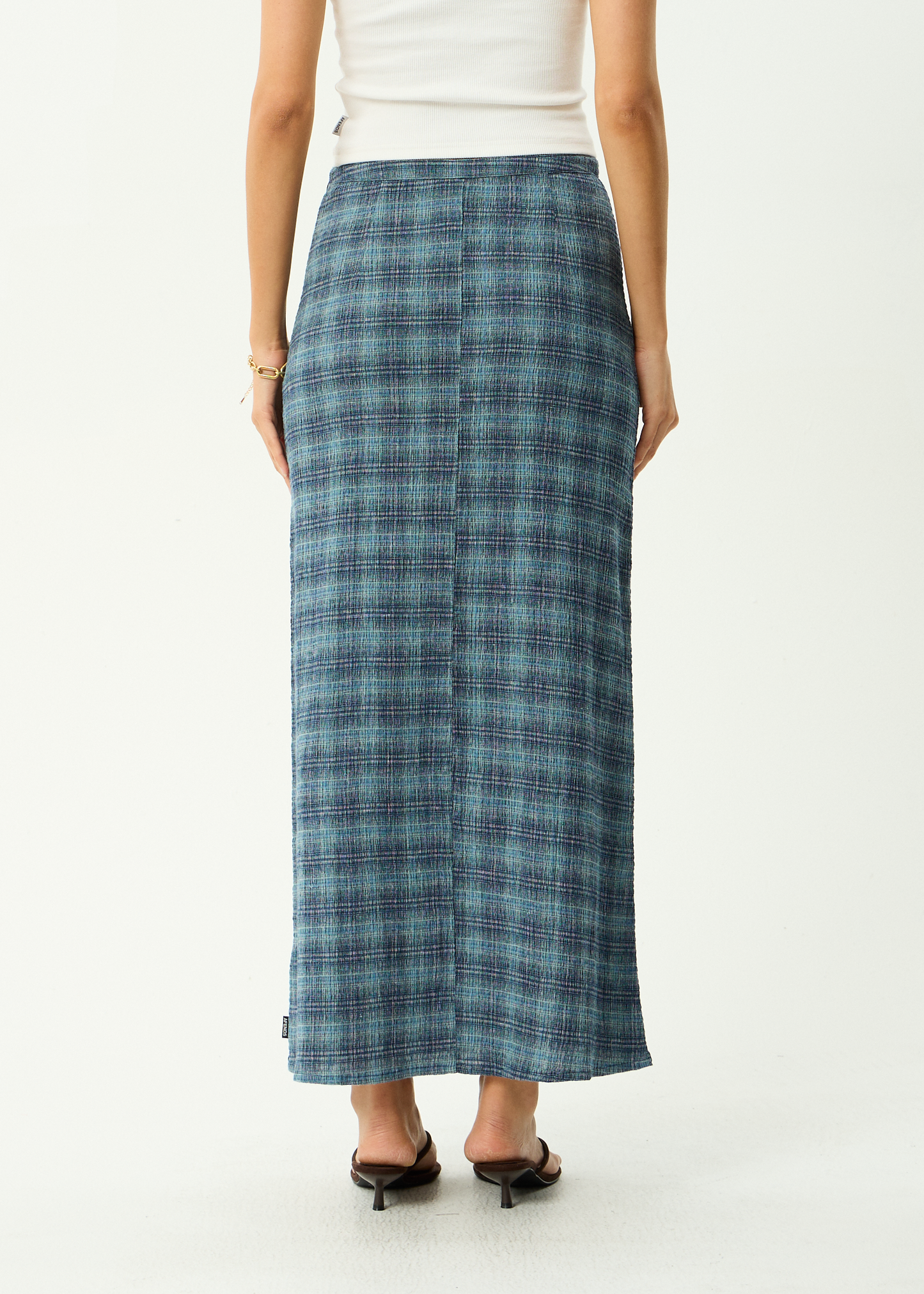 AFENDS Womens Lita - Seersucker Maxi Skirt - Position Navy Check