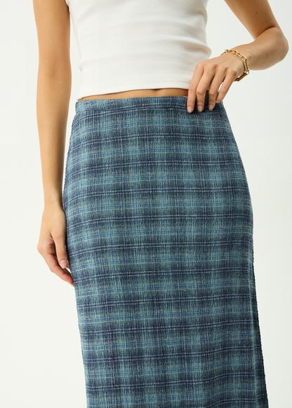 AFENDS Womens Lita - Seersucker Maxi Skirt - Position Navy Check