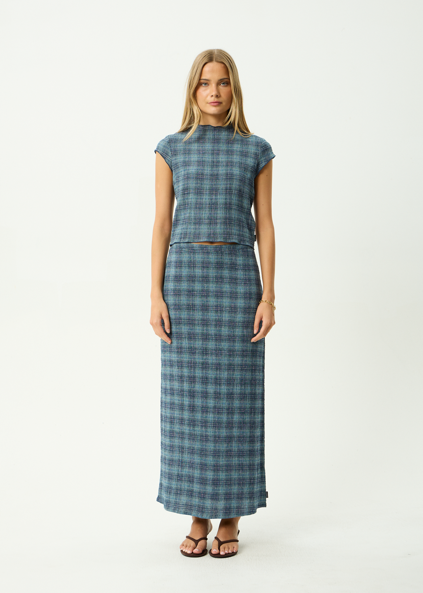 AFENDS Womens Lita - Seersucker Maxi Skirt - Position Navy Check