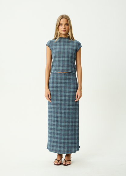 AFENDS Womens Lita - Seersucker Maxi Skirt - Position Navy Check