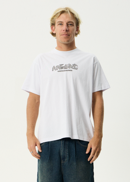 AFENDS Mens Lqd Metal - Heavyweight Boxy Tee - White
