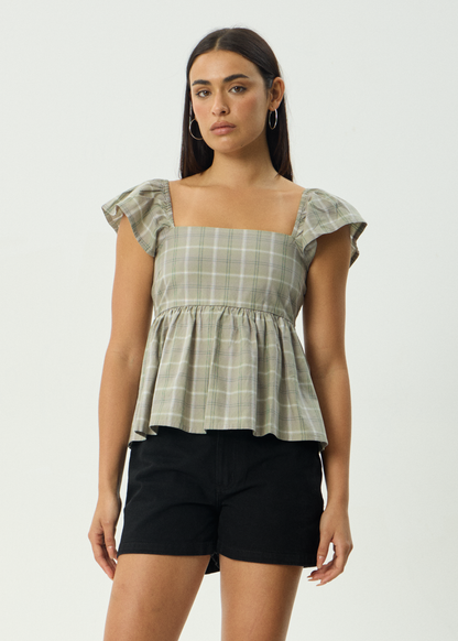 AFENDS Womens Scout - Check Top - Olive Check
