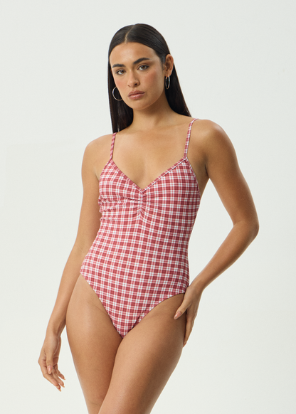 AFENDS Womens Base - One Piece - Burgundy Check