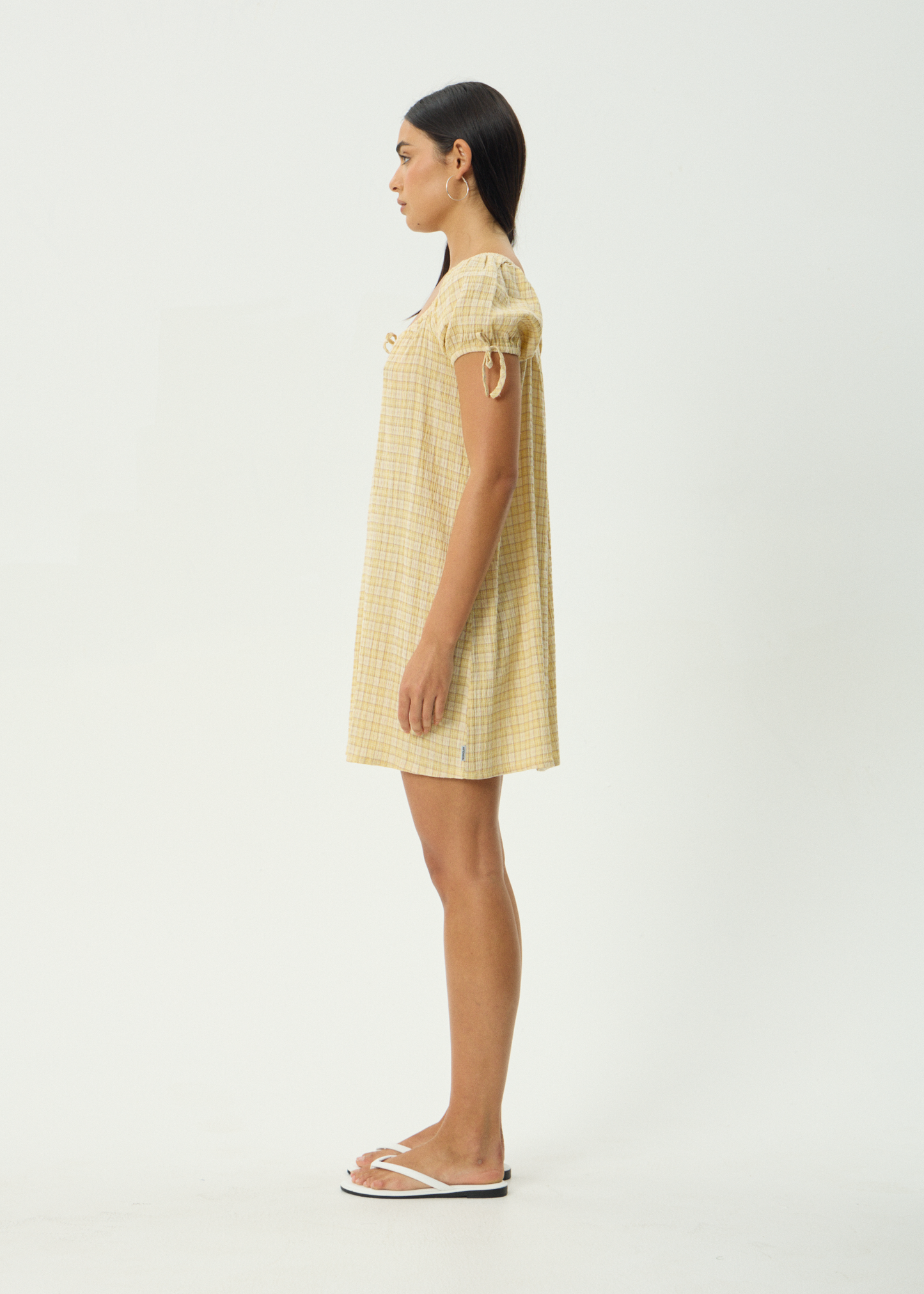 AFENDS Womens Sunday - Seersucker Mini Dress - Lemon Check
