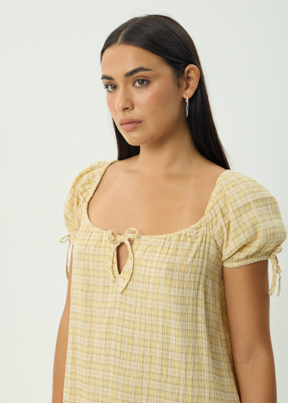 AFENDS Womens Sunday - Seersucker Mini Dress - Lemon Check