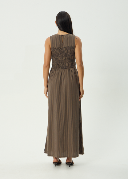 AFENDS Womens Cyrus - Maxi Dress - Coffee Stripe