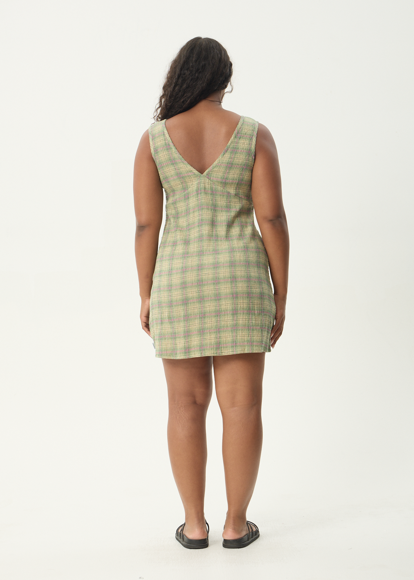 AFENDS Womens Grace - Seersucker Mini Dress - Green Check