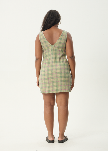 AFENDS Womens Grace - Seersucker Mini Dress - Green Check