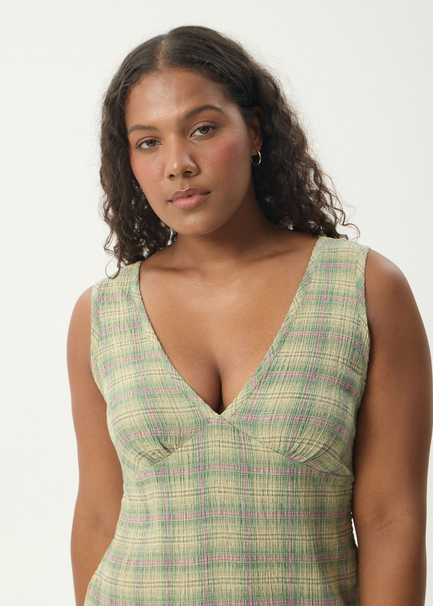 AFENDS Womens Grace - Seersucker Mini Dress - Green Check