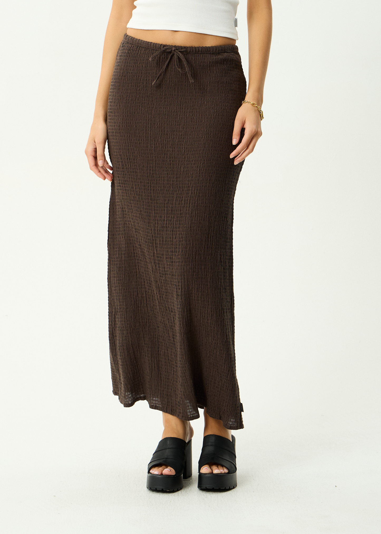 AFENDS Womens Frida - Seersucker Maxi Skirt - Coffee