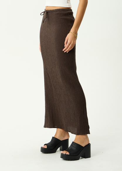 AFENDS Womens Frida - Seersucker Maxi Skirt - Coffee