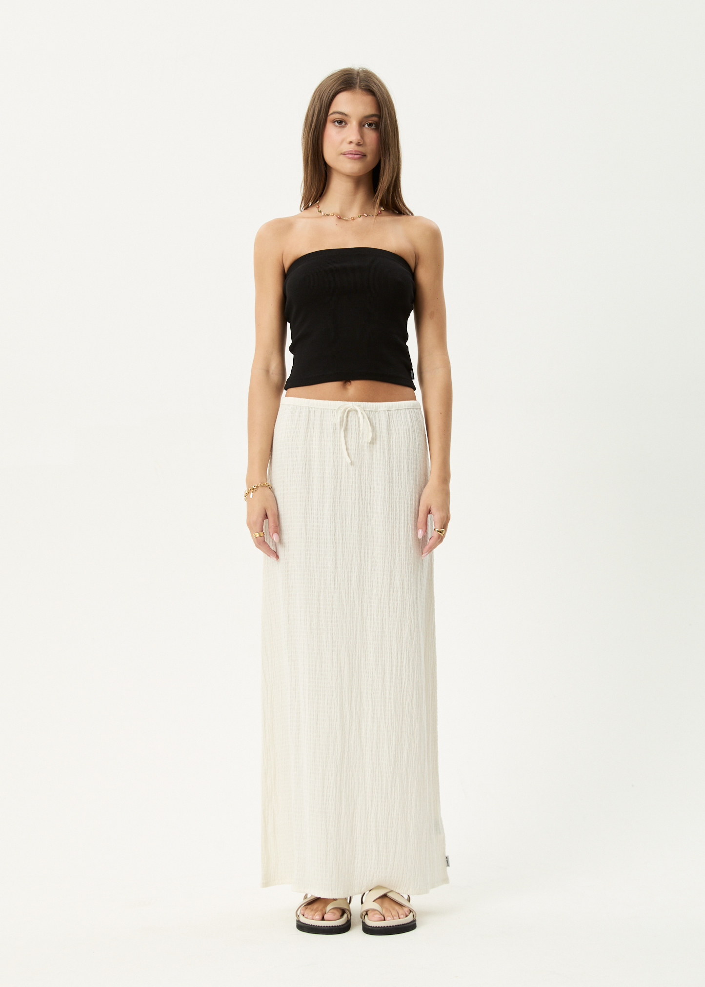 AFENDS Womens Frida - Seersucker Maxi Skirt - Off White