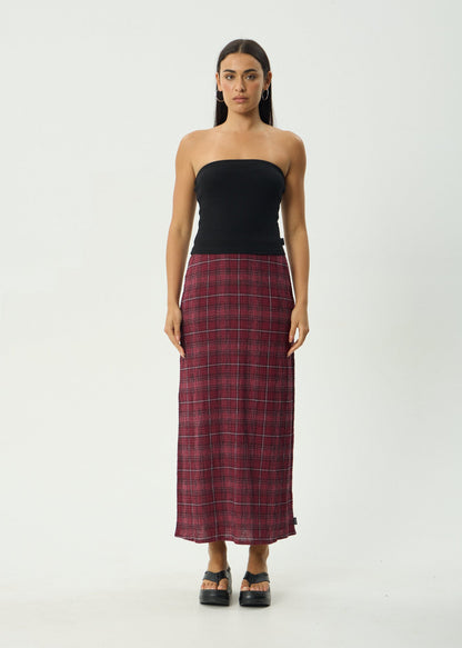 AFENDS Womens Lita - Seersucker Maxi Skirt - Eboni Port Check