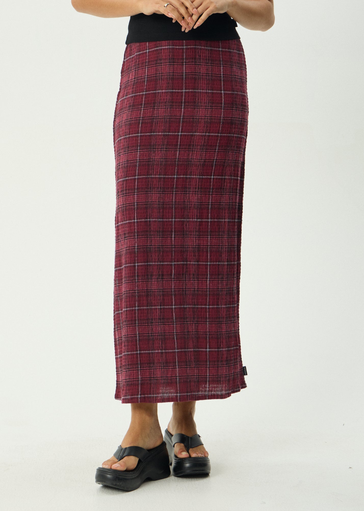 AFENDS Womens Lita - Seersucker Maxi Skirt - Eboni Port Check