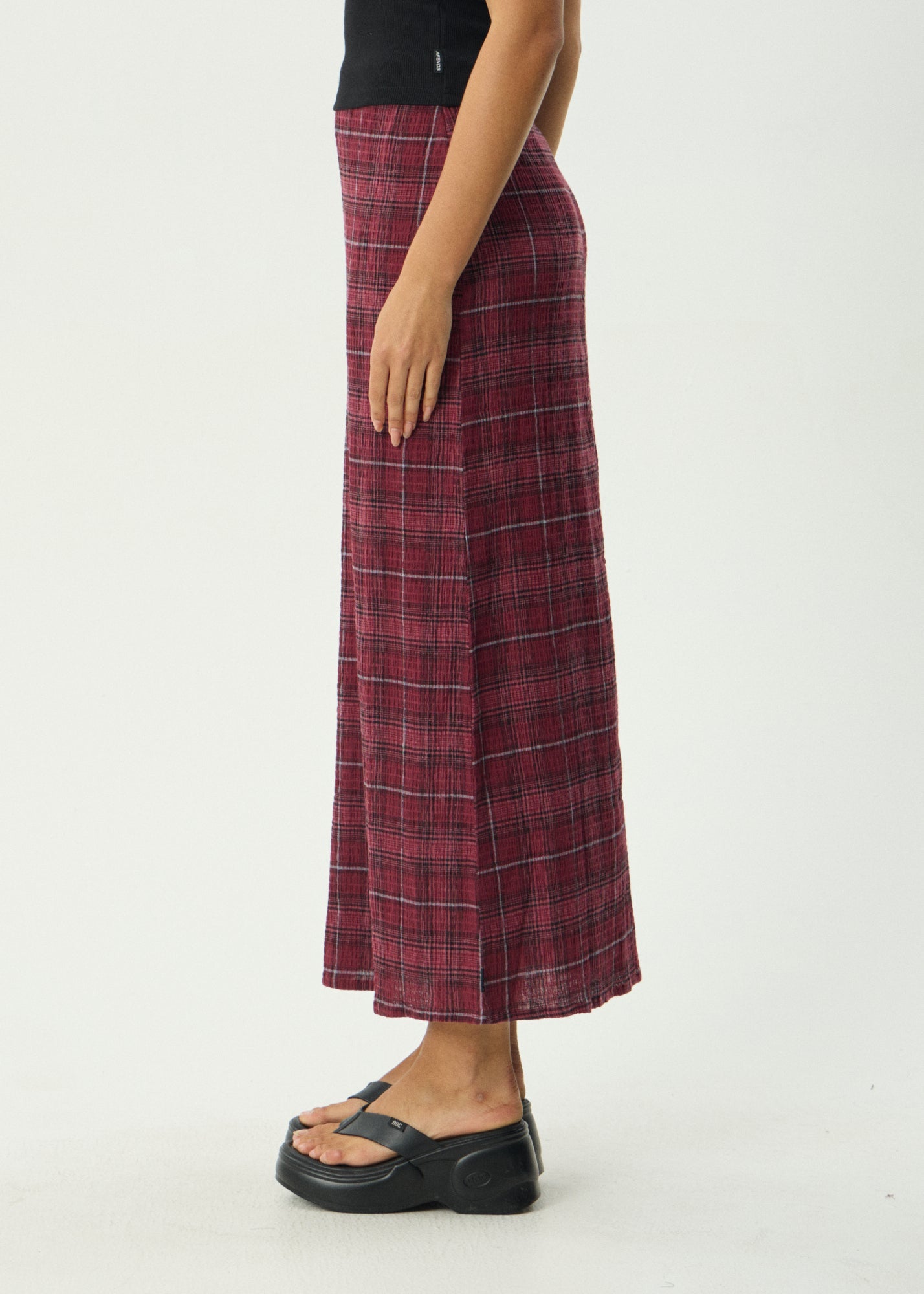 AFENDS Womens Lita - Seersucker Maxi Skirt - Eboni Port Check