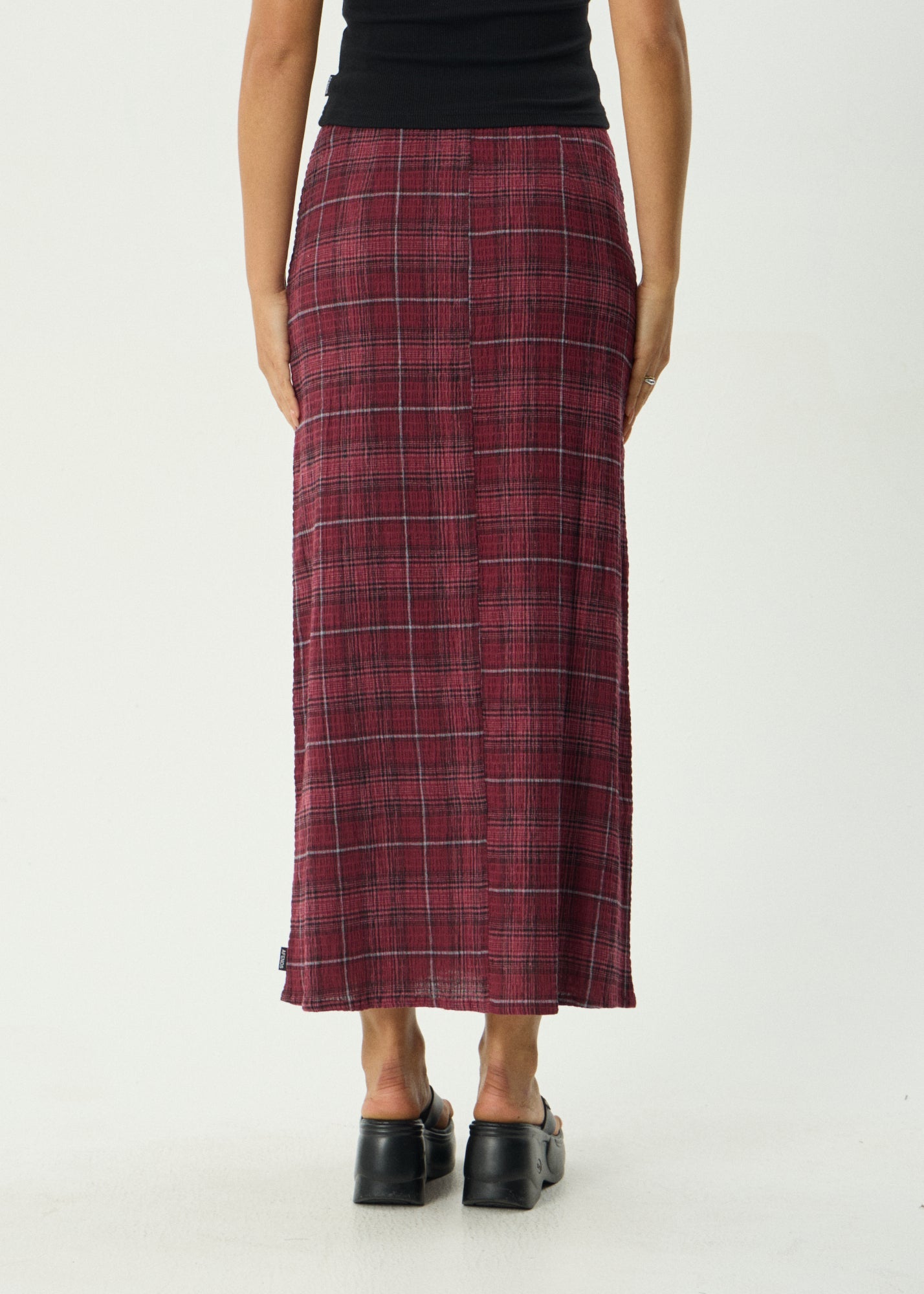 AFENDS Womens Lita - Seersucker Maxi Skirt - Eboni Port Check