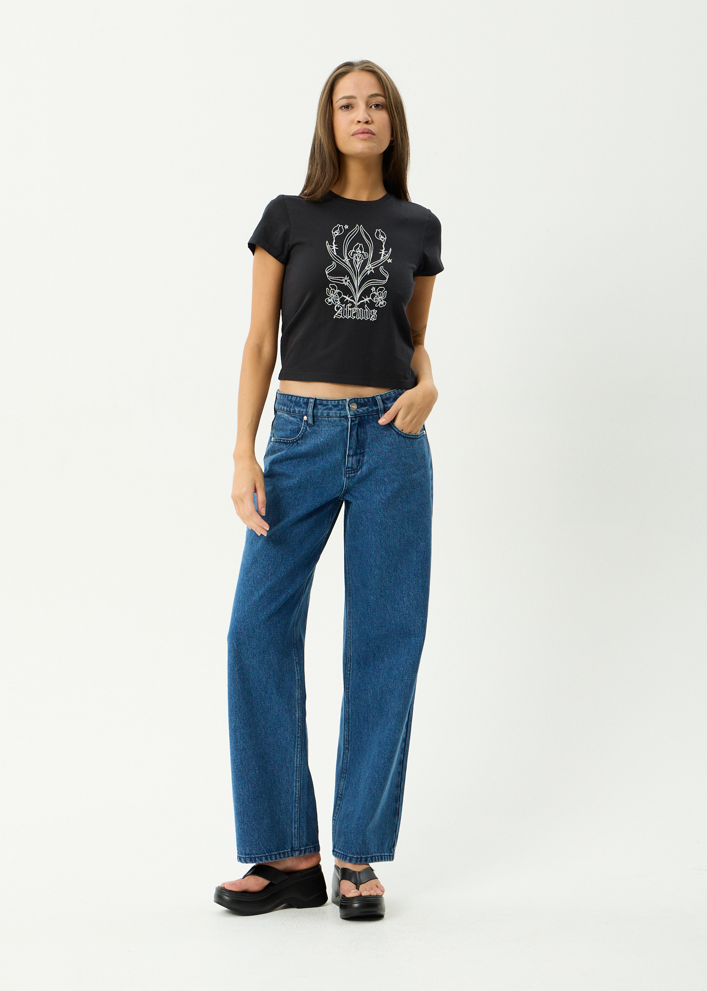 AFENDS Womens Good Nature - Baby Tee - Stone Black