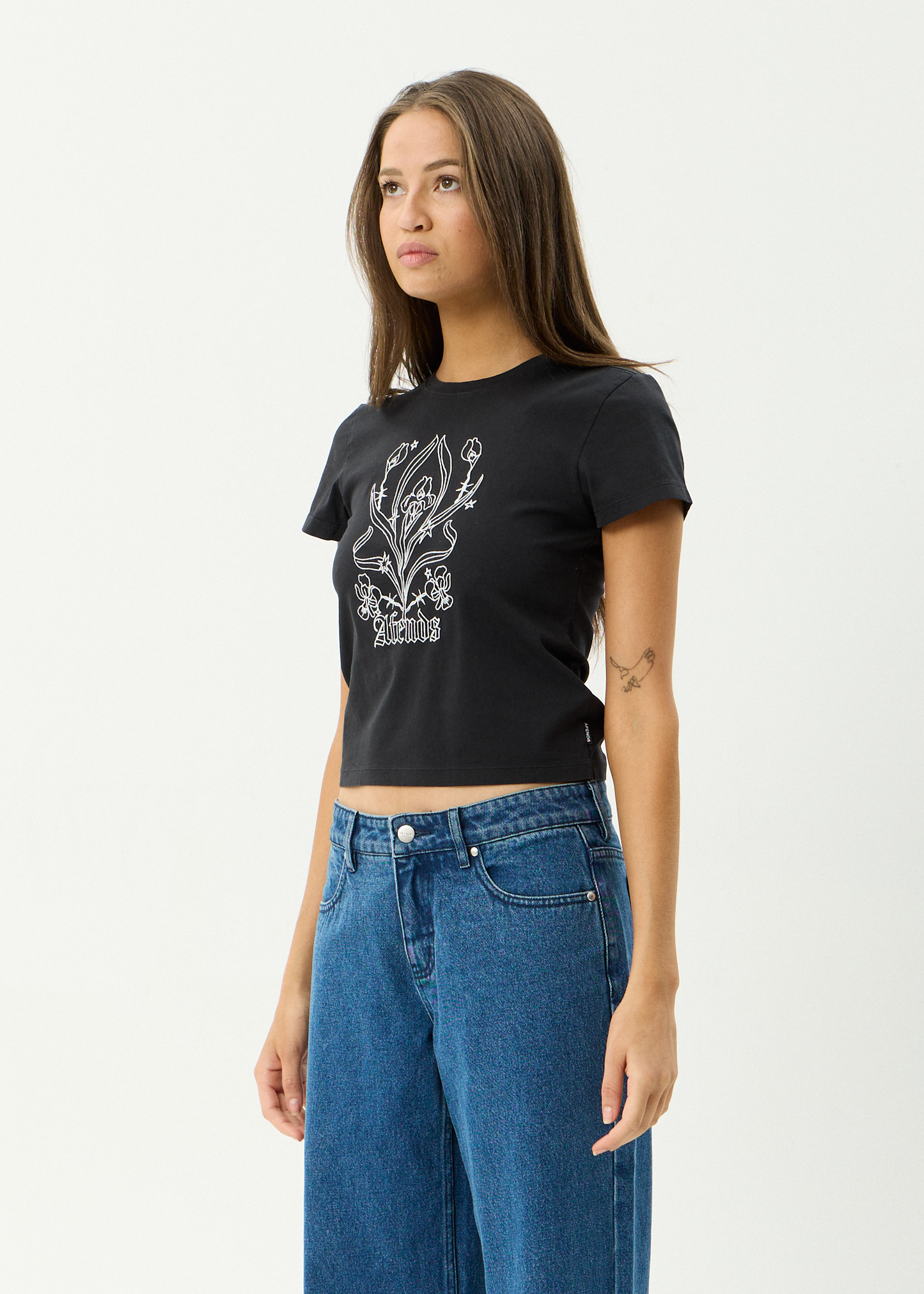 AFENDS Womens Good Nature - Baby Tee - Stone Black