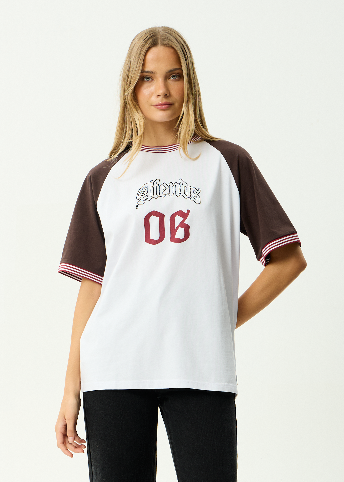 AFENDS Womens Dexter - Oversized Tee - Coffee / White