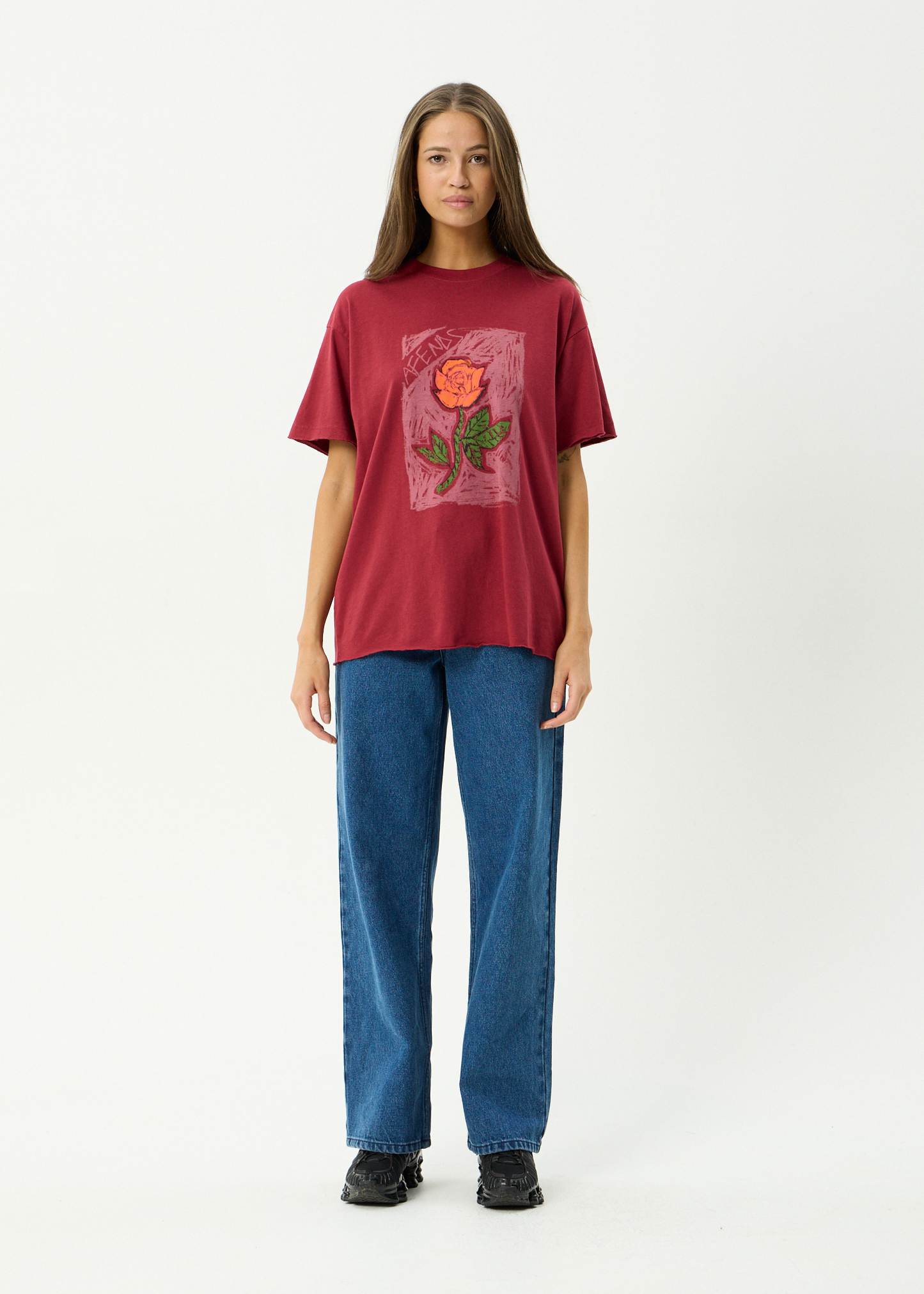 AFENDS Womens Single N Thorny - Oversized Tee - Burgundy