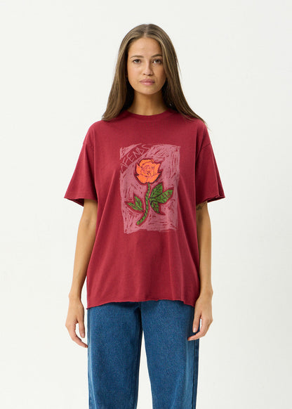 AFENDS Womens Single N Thorny - Oversized Tee - Burgundy