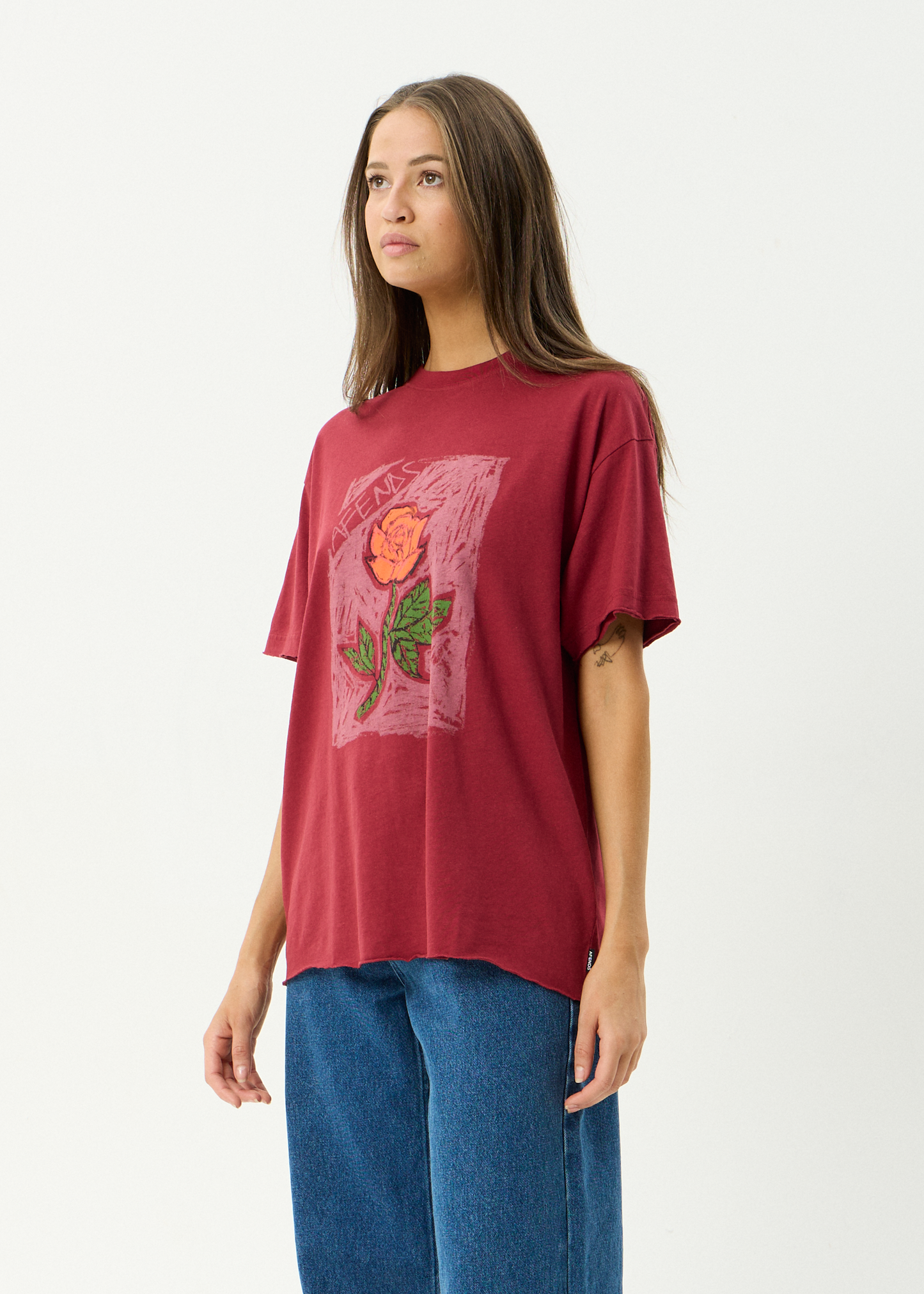 AFENDS Womens Single N Thorny - Oversized Tee - Burgundy