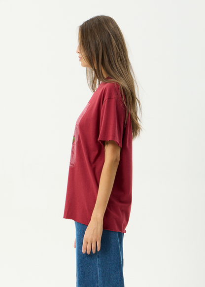 AFENDS Womens Single N Thorny - Oversized Tee - Burgundy