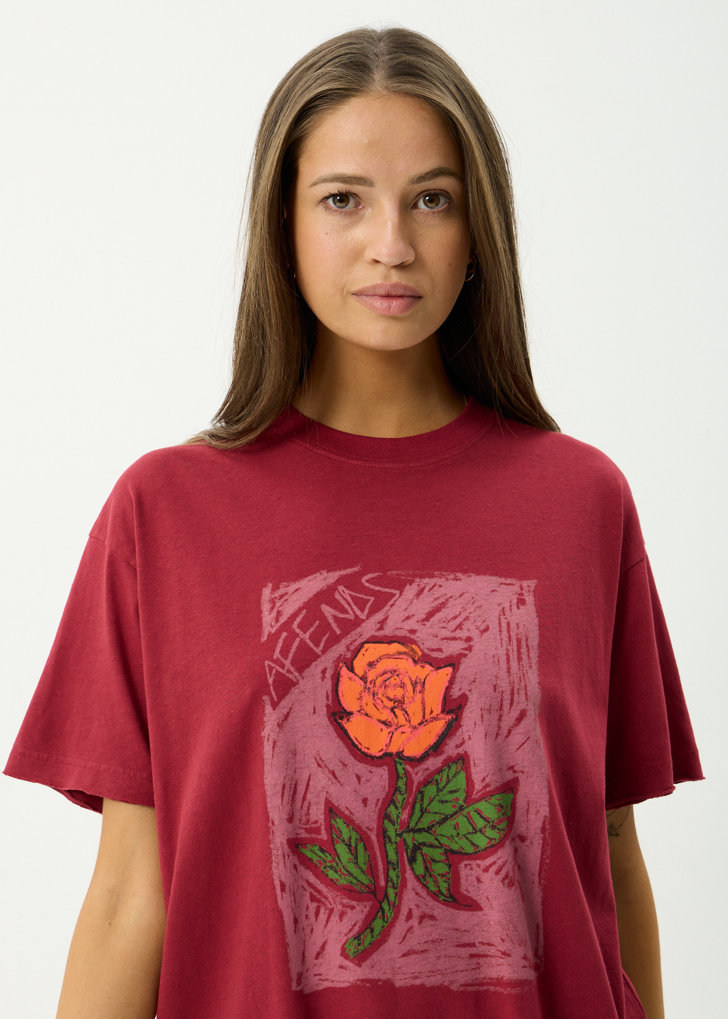 AFENDS Womens Single N Thorny - Oversized Tee - Burgundy