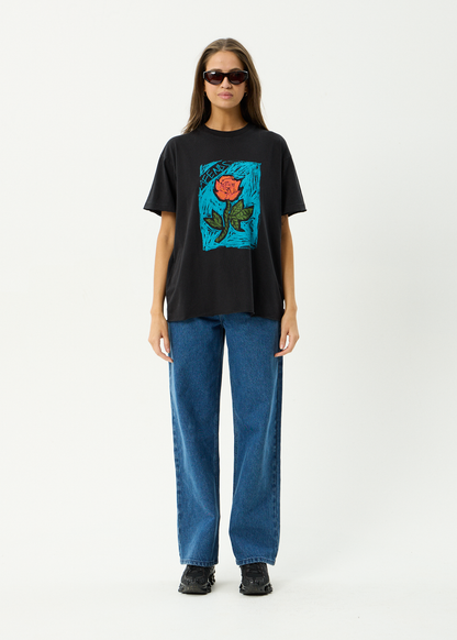 AFENDS Womens Single N Thorny - Oversized Tee - Stone Black