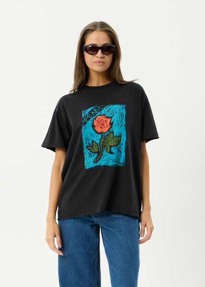 AFENDS Womens Single N Thorny - Oversized Tee - Stone Black