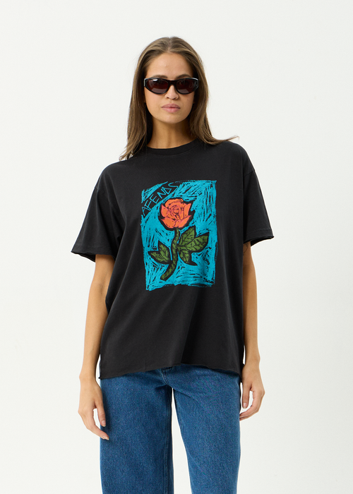AFENDS Womens Single N Thorny - Oversized Tee - Stone Black