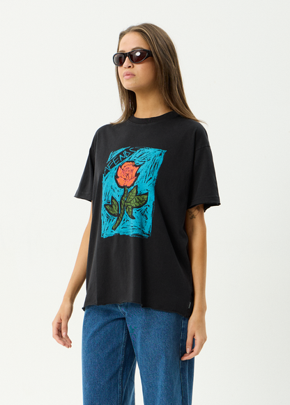 AFENDS Womens Single N Thorny - Oversized Tee - Stone Black