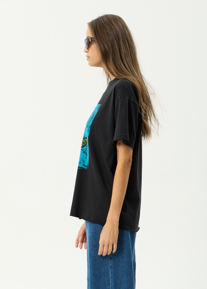 AFENDS Womens Single N Thorny - Oversized Tee - Stone Black