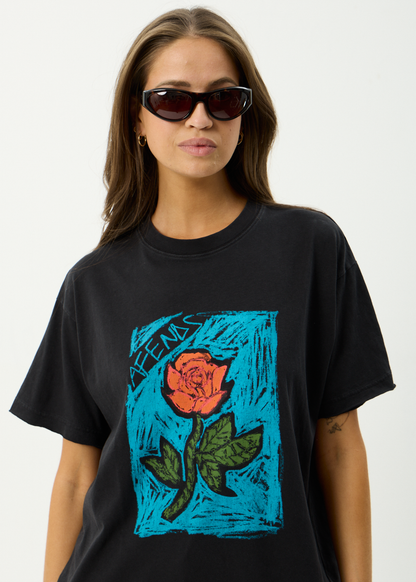 AFENDS Womens Single N Thorny - Oversized Tee - Stone Black
