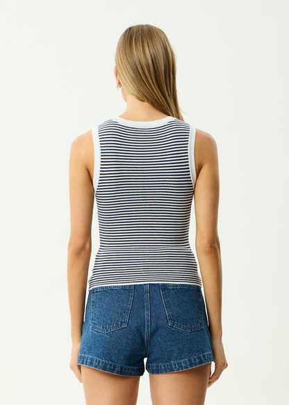AFENDS Womens Shoreline - Knit Tank - Navy Stripe