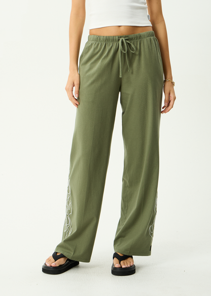 AFENDS Womens Dirts - Jersey Pant - Deep Olive