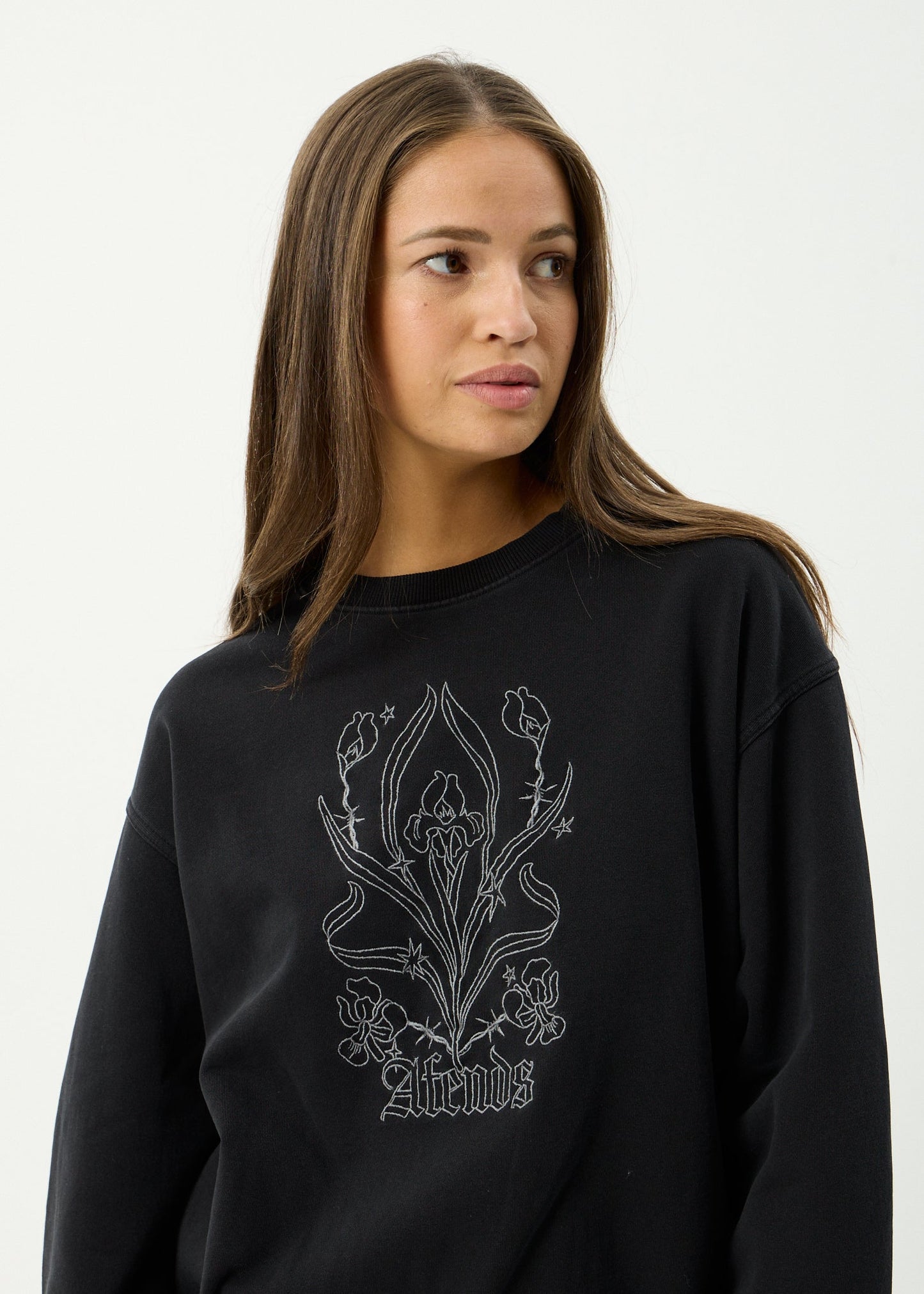 AFENDS Womens Good Nature - Crew Neck Jumper - Stone Black