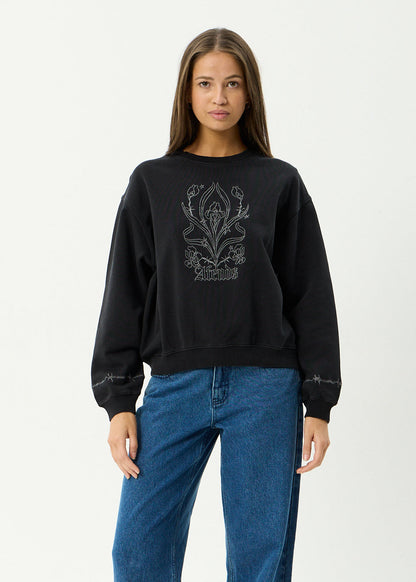 AFENDS Womens Good Nature - Crew Neck Jumper - Stone Black