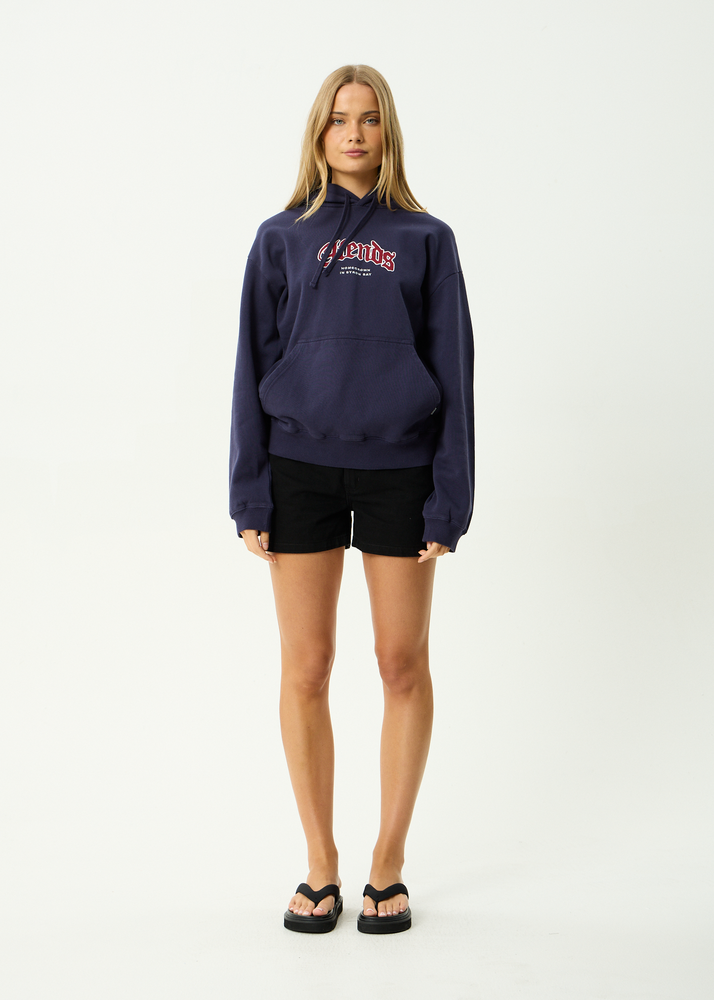 AFENDS Mens Home - Pull On Hood - Washed Deep Sea