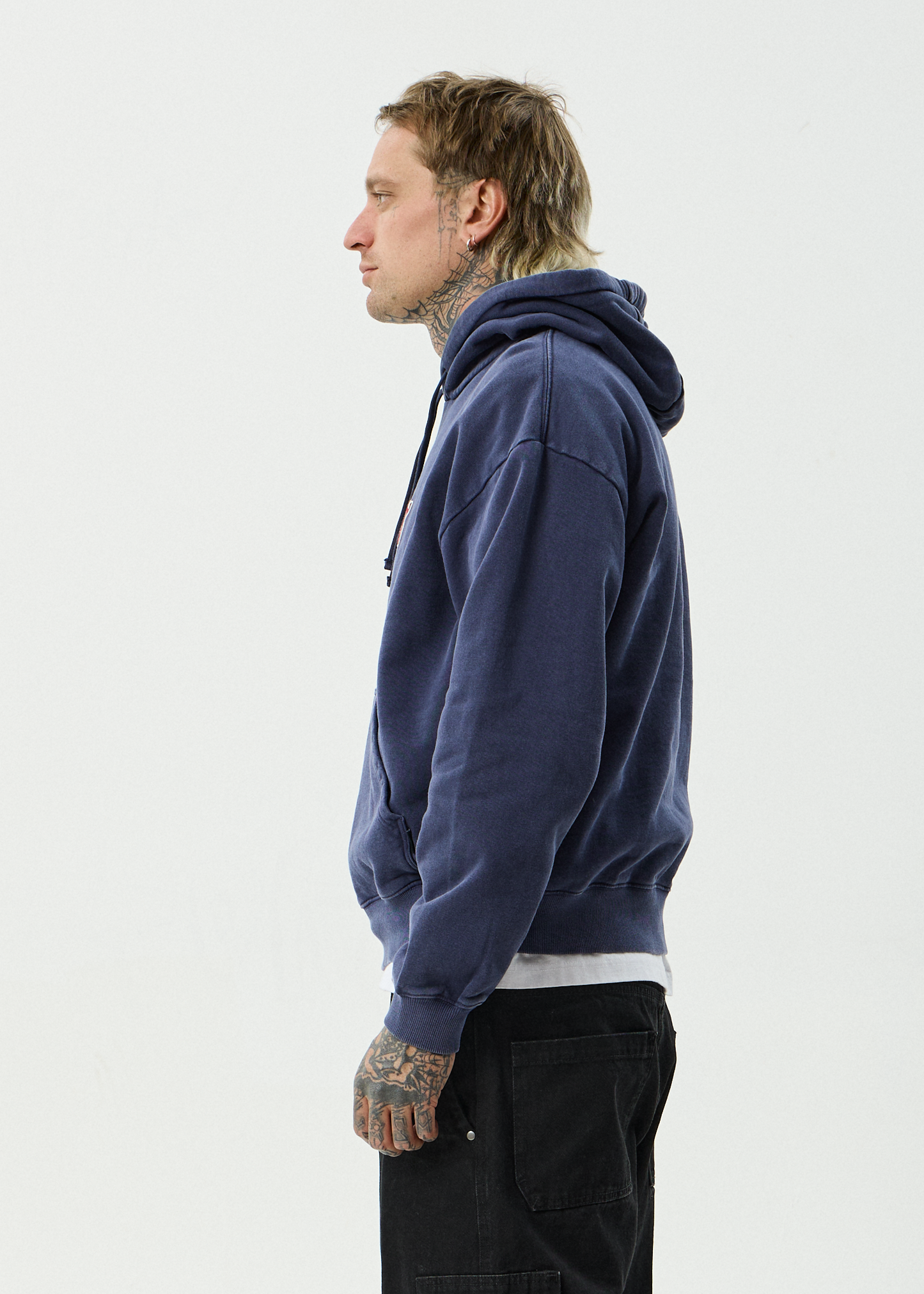 AFENDS Mens Home - Pull On Hood - Washed Deep Sea