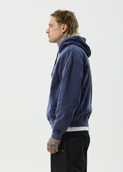 AFENDS Mens Home - Pull On Hood - Washed Deep Sea
