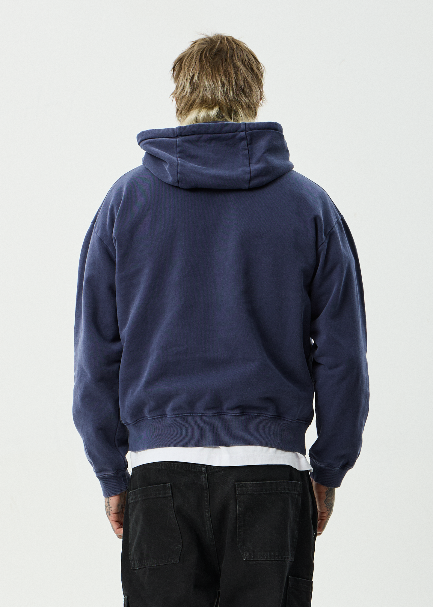 AFENDS Mens Home - Pull On Hood - Washed Deep Sea