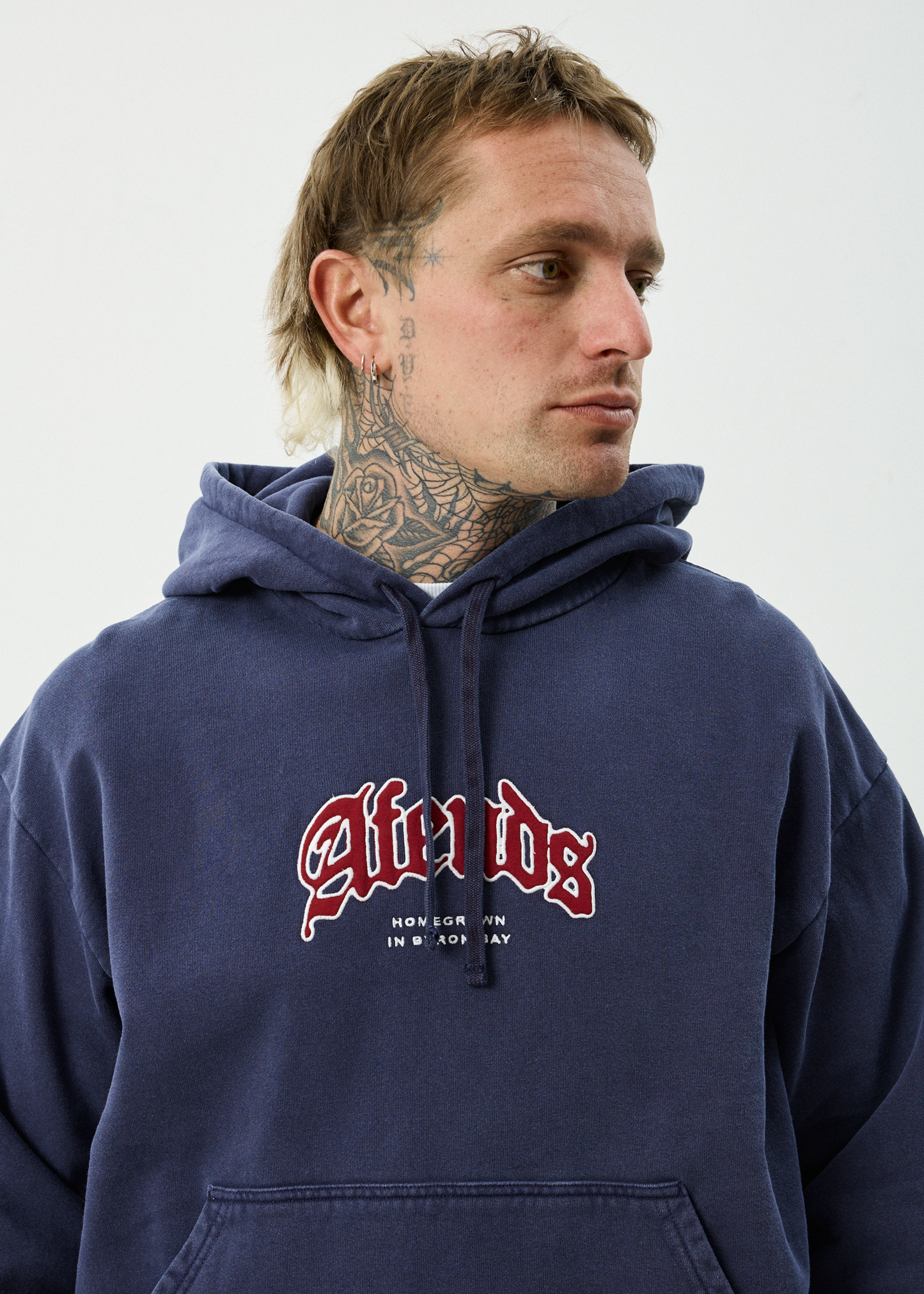 AFENDS Mens Home - Pull On Hood - Washed Deep Sea